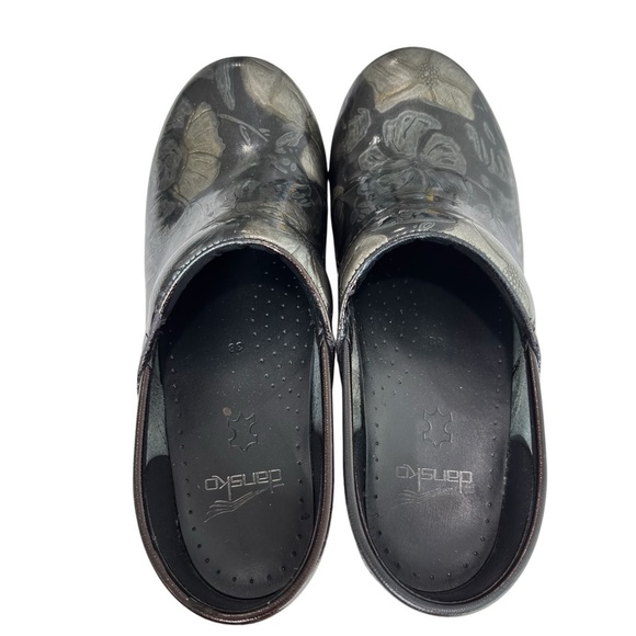 Dansko Clog Nursing Shoe Sz 38 US 7.5 / 8 Floral Black Patent Leather Slip-On - Picture 12 of 16